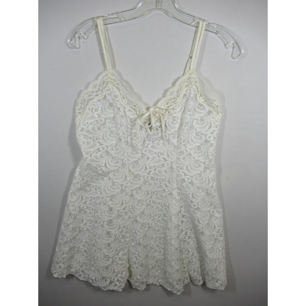 Delicates Mesh Keyhole Chemise Women Medium White Nylon Lace Nightgown